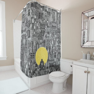 space city sun bw shower curtain