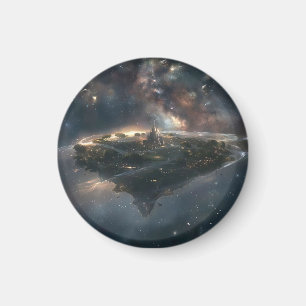 Space city suspended in the universe magnet
