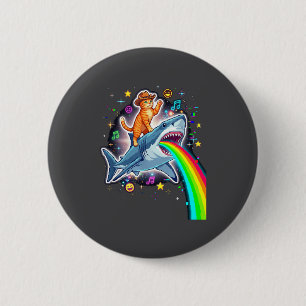 Space Cowboy Cat Riding Shark Rainbow Xel Art  6 Cm Round Badge