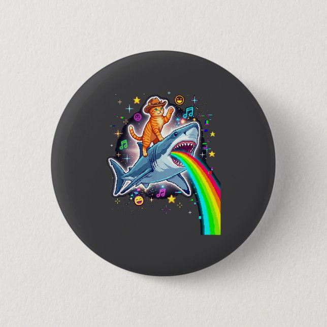 Space Cowboy Cat Riding Shark Rainbow Xel Art  6 Cm Round Badge (Front)