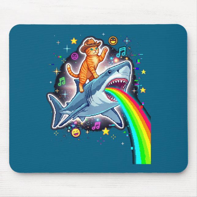 Space Cowboy Cat Riding Shark Rainbow Xel Art  Mouse Pad (Front)
