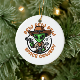 Space Cowboy Funny Alien Ceramic Tree Decoration