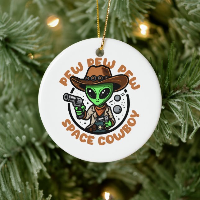 Space Cowboy Funny Alien Ceramic Tree Decoration (Tree)
