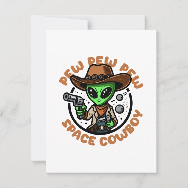 Space Cowboy Funny Alien RSVP Card (Front)