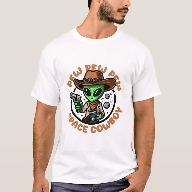 Space Cowboy Funny Alien T-Shirt (Front)