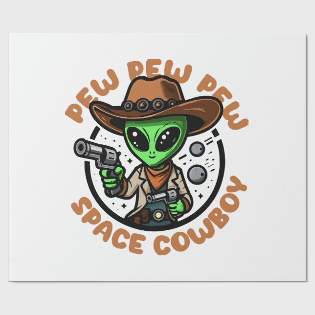 Space Cowboy Funny Alien Wrapping Paper (Flat)