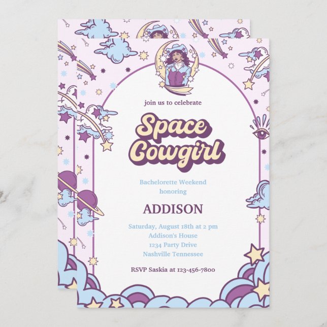 Space Cowgirl Bachelorette Invitation With Deets (Front/Back)