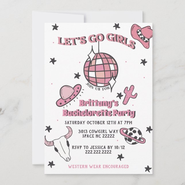 Space Cowgirl Bachelorette Party Invitation (Front)