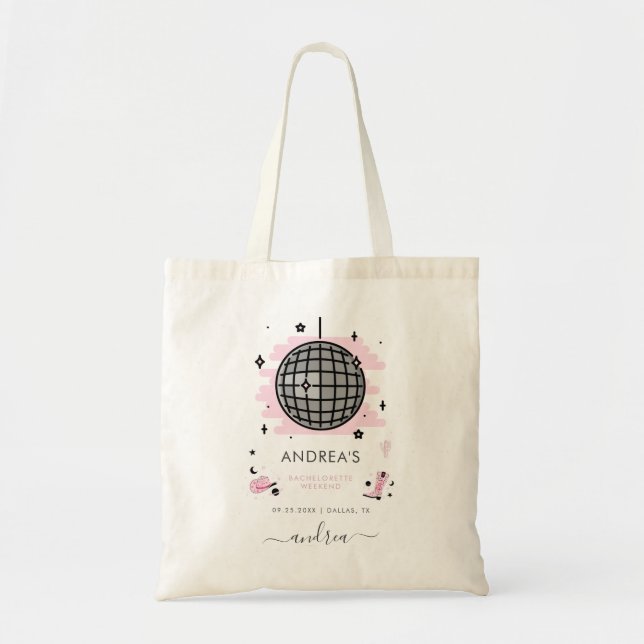 Space Cowgirl Disco Bachelorette Bridesmaid Favour Tote Bag (Front)