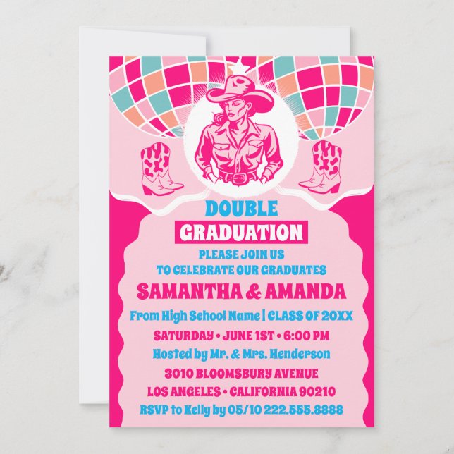 Space Cowgirl Double Graduation Party Invitation (Front)