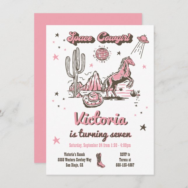 Space Cowgirl Western Birthday Party Invitation (Front/Back)