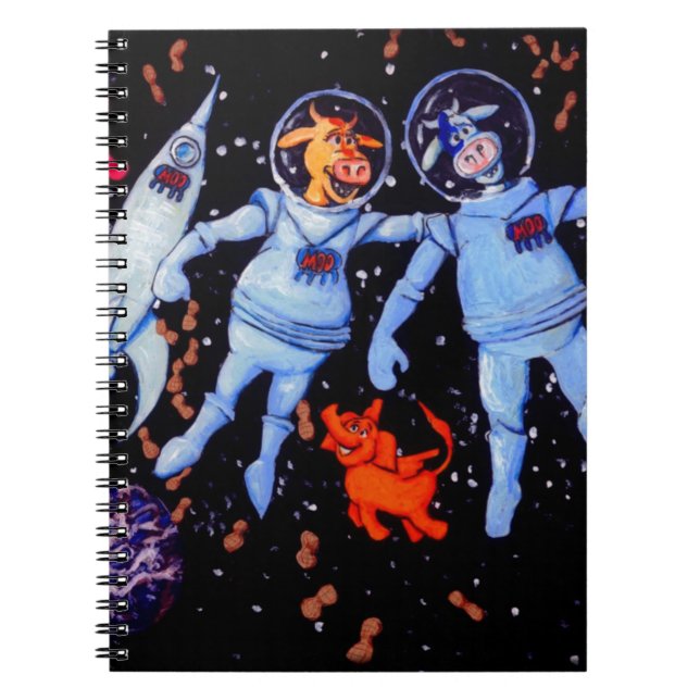 Space Cows Feed peanuts to Space Elephants Spiral Notebook (Front)