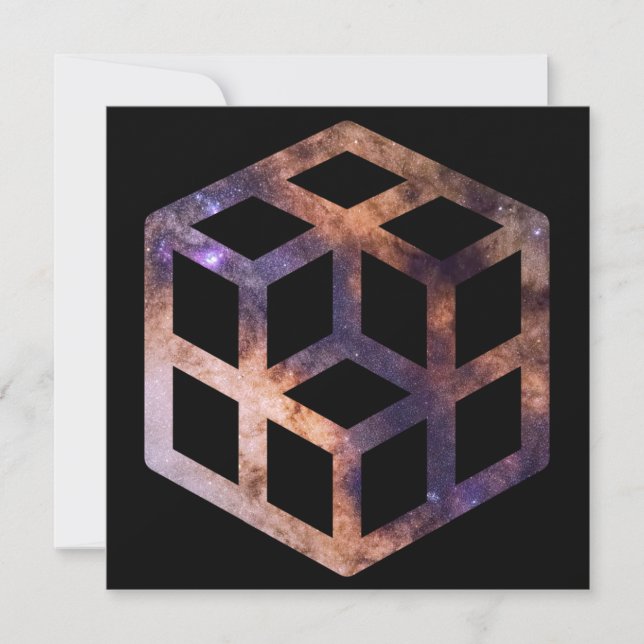 Space Cube Grid Astro Geometry Invitation (Front)
