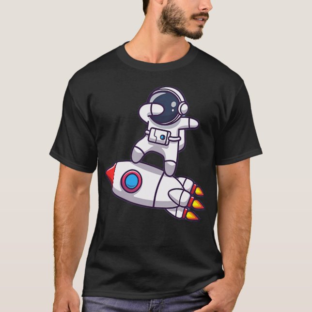 Space Cute Astronaut With Rocket T-Shirt (Front)
