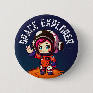 Space Cute Girl in Mars Space Explorer 6 Cm Round Badge