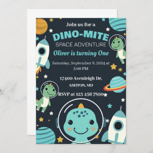 space dinosaur birthday invitation 