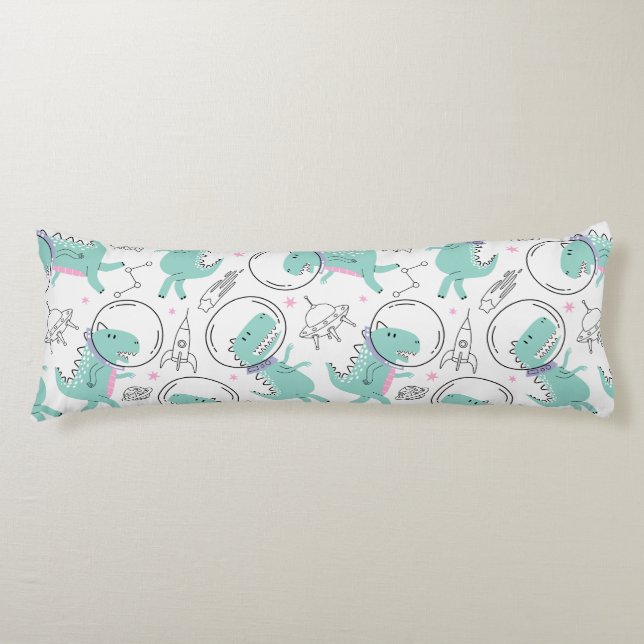 Space Dinosaurs, Cute Dinosaurs, Space Ship, Stars Body Cushion (Front)