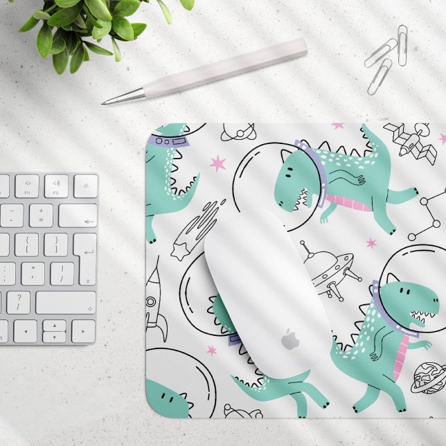 Space Dinosaurs, Cute Dinosaurs, Space Ship, Stars Mouse Pad (Creator Uploaded)