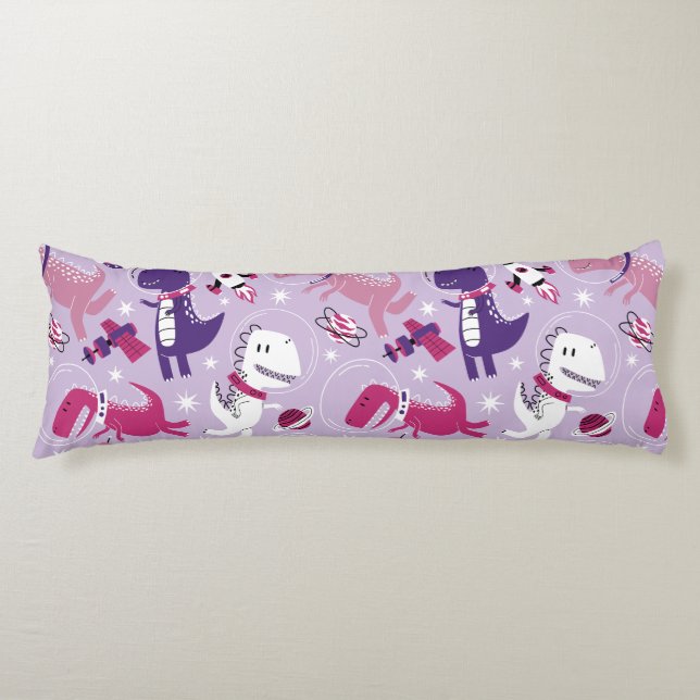 Space Dinosaurs, Cute Dinosaurs, Stars, Space Ship Body Cushion (Front)
