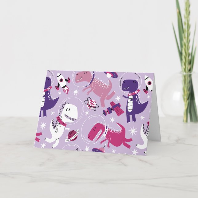 Space Dinosaurs, Cute Dinosaurs, Stars, Space Ship Card (Front)