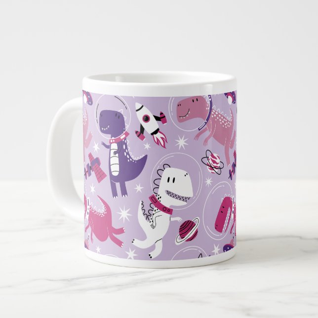 Space Dinosaurs, Cute Dinosaurs, Stars, Space Ship Large Coffee Mug (Front Left)
