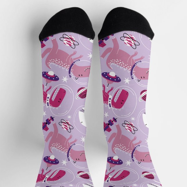 Space Dinosaurs, Cute Dinosaurs, Stars, Space Ship Socks (Top)