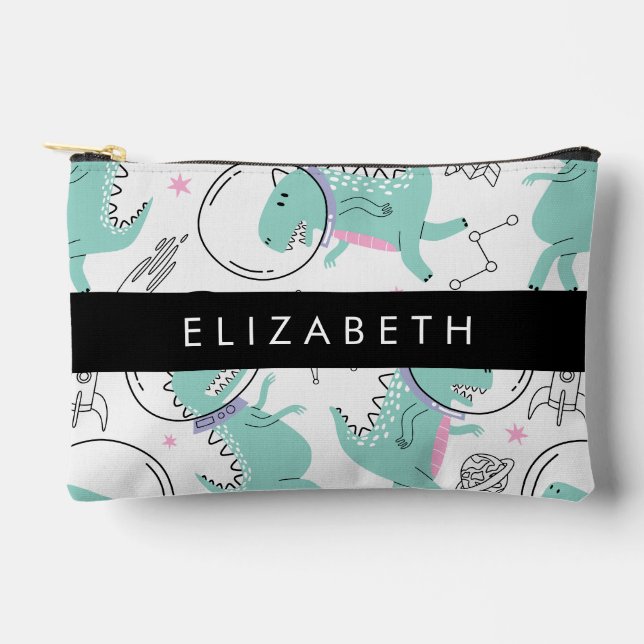 Space Dinosaurs, Cute Dinosaurs, Stars, Your Name Accessory Pouch (Front)