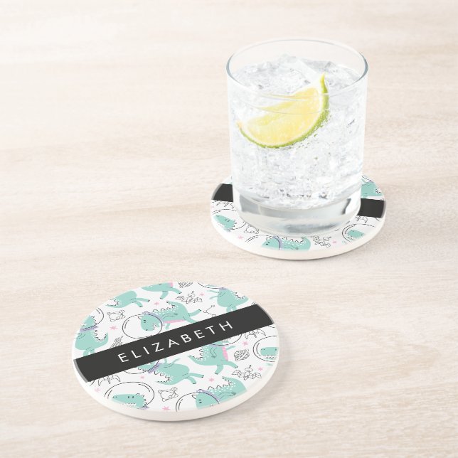 Space Dinosaurs, Cute Dinosaurs, Stars, Your Name Coaster (Side)