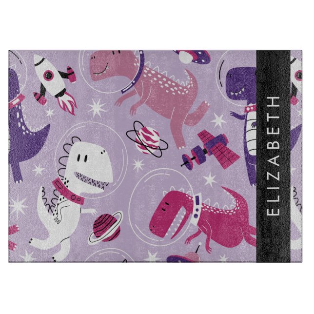 Space Dinosaurs, Cute Dinosaurs, Stars, Your Name Cutting Board (Front)