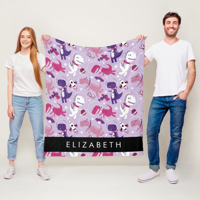 Space Dinosaurs, Cute Dinosaurs, Stars, Your Name Fleece Blanket (In Situ)