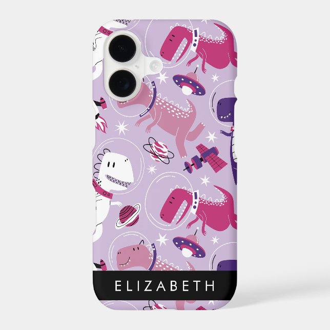 Space Dinosaurs, Cute Dinosaurs, Stars, Your Name iPhone Case (Back)