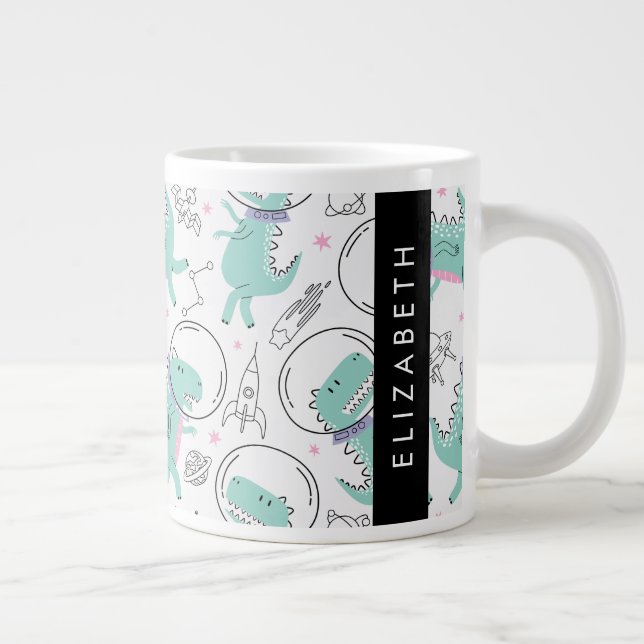 Space Dinosaurs, Cute Dinosaurs, Stars, Your Name Large Coffee Mug (Right)
