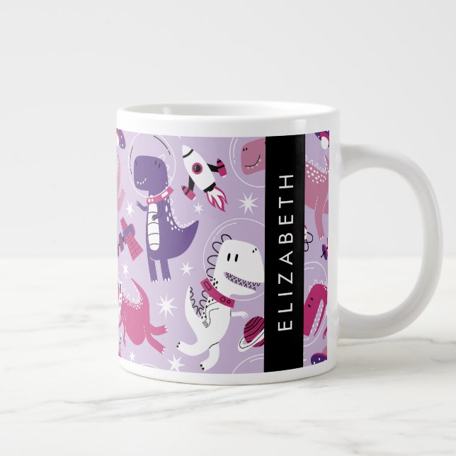 Space Dinosaurs, Cute Dinosaurs, Stars, Your Name Large Coffee Mug (Right)