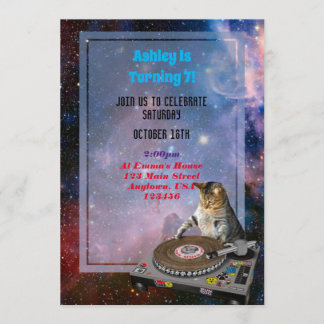 Space Dj Cat Funny Invitation