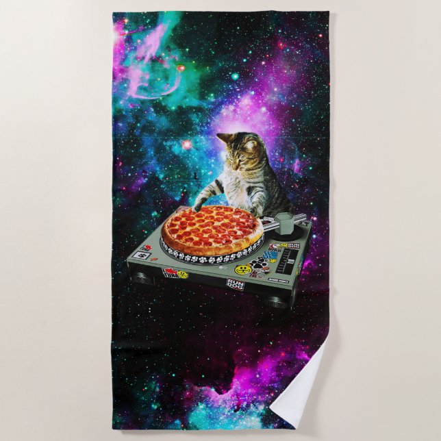 Space dj cat pizza beach towel (Front)
