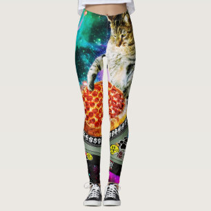 Space dj cat pizza leggings