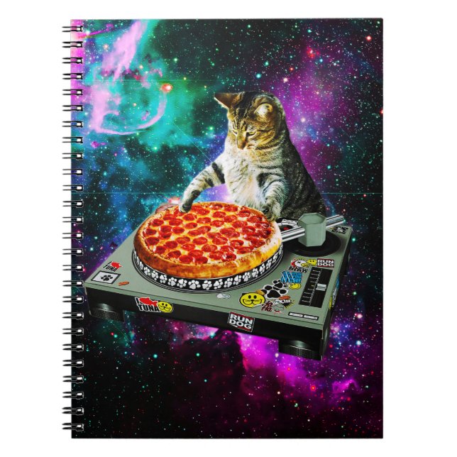 Space dj cat pizza notebook (Front)