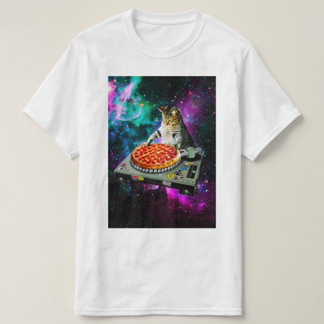 Space dj cat pizza T-Shirt (Design Front)