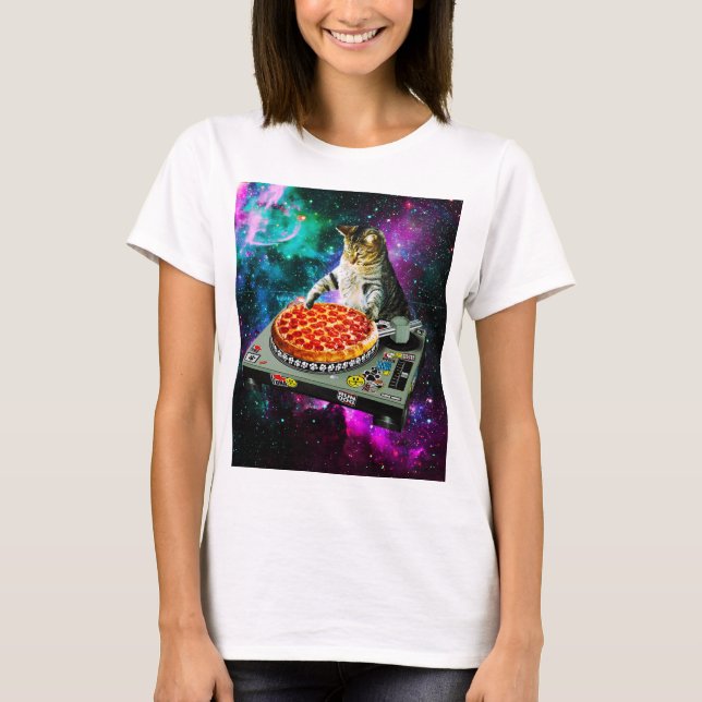 Space dj cat pizza T-Shirt (Front)