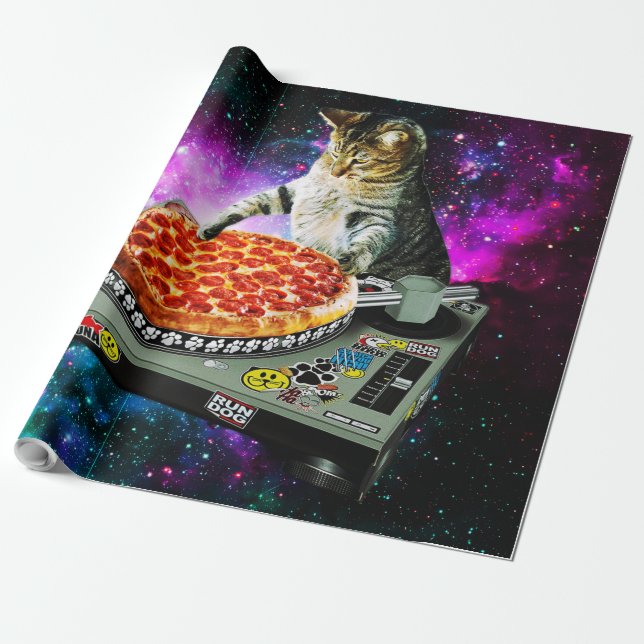 Space dj cat pizza wrapping paper (Unrolled)