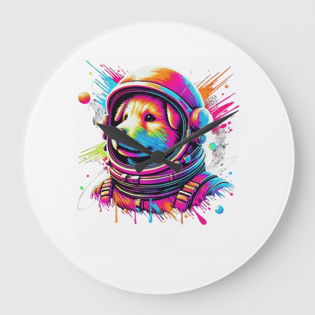 Space Dog Lover Design Large Clock (Front)