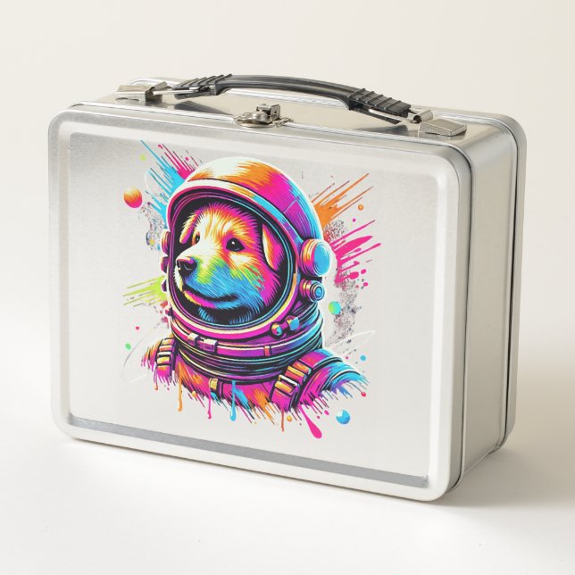 Space Dog Lover Design Metal Lunch Box (Front)
