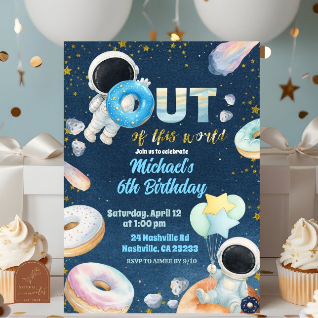 Space donuts Boy Birthday Invitation (Creator Uploaded)