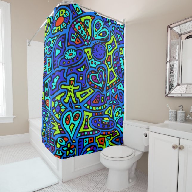 Space Doodle #1 Shower Curtain (In Situ)