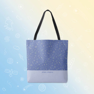 Space Doodle Lavender Blue Personalised Name Tote Bag