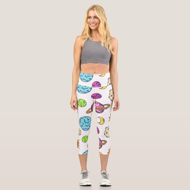 Space Doodles Cosmic Background Capri Leggings (Front)