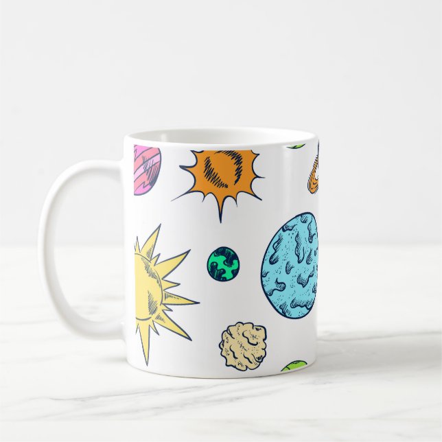 Space Doodles Cosmic Background Coffee Mug (Left)