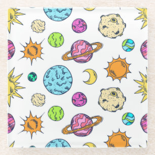 Space Doodles Cosmic Background Glass Coaster