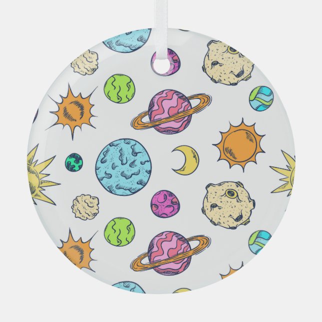 Space Doodles Cosmic Background Glass Tree Decoration (Front)