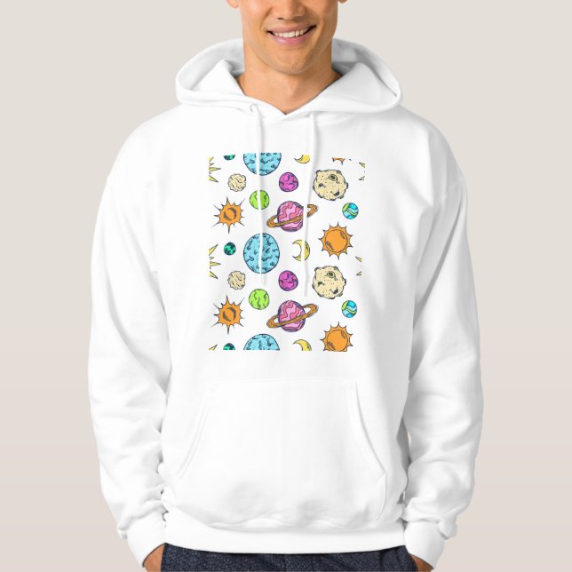 Space Doodles Cosmic Background Hoodie (Front)